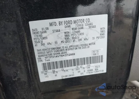 2008 Ford F150 из США, поврежденный, VIN 1FTPX14V78KD12869